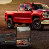 Black Power Folding Switchback Tow Mirrors For 2014-2018 Chevy Silverado GMC Sierra 1500 w/ White Running Light  (Set of 2)